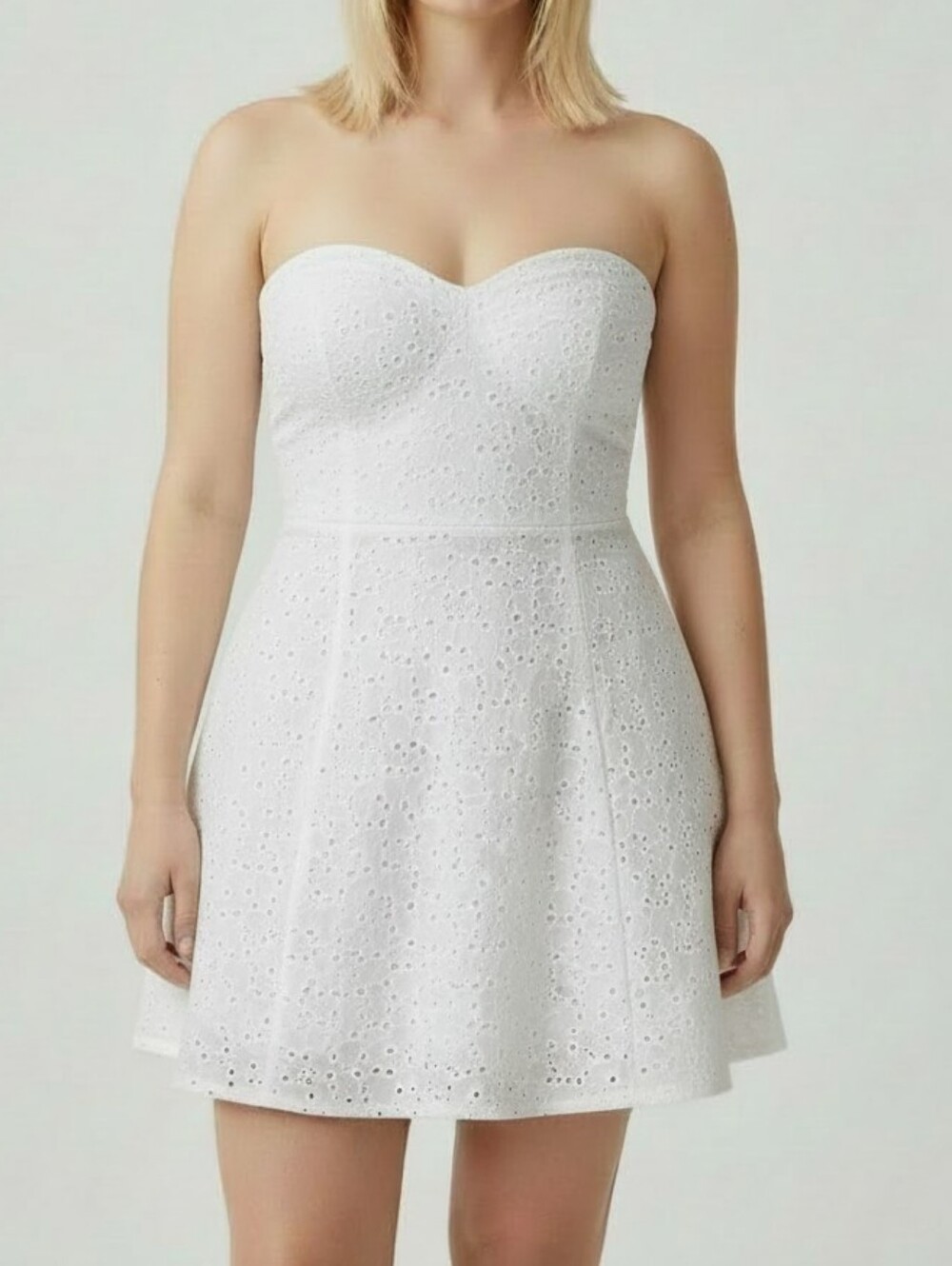 Strapless White Eyelet A-Line Dress